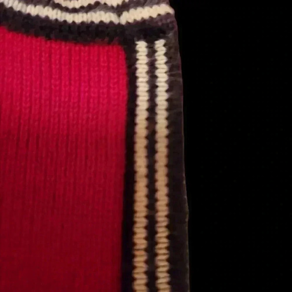 Fine  Knit Sweater Cardigan Jacket in panels of Red White and Black Med - Picture 5 of 6